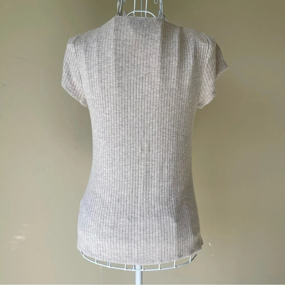 Elie Tahari ribbed short sleeve tee basic for capsule wardrobe beige size S - Picture 3 of 7
